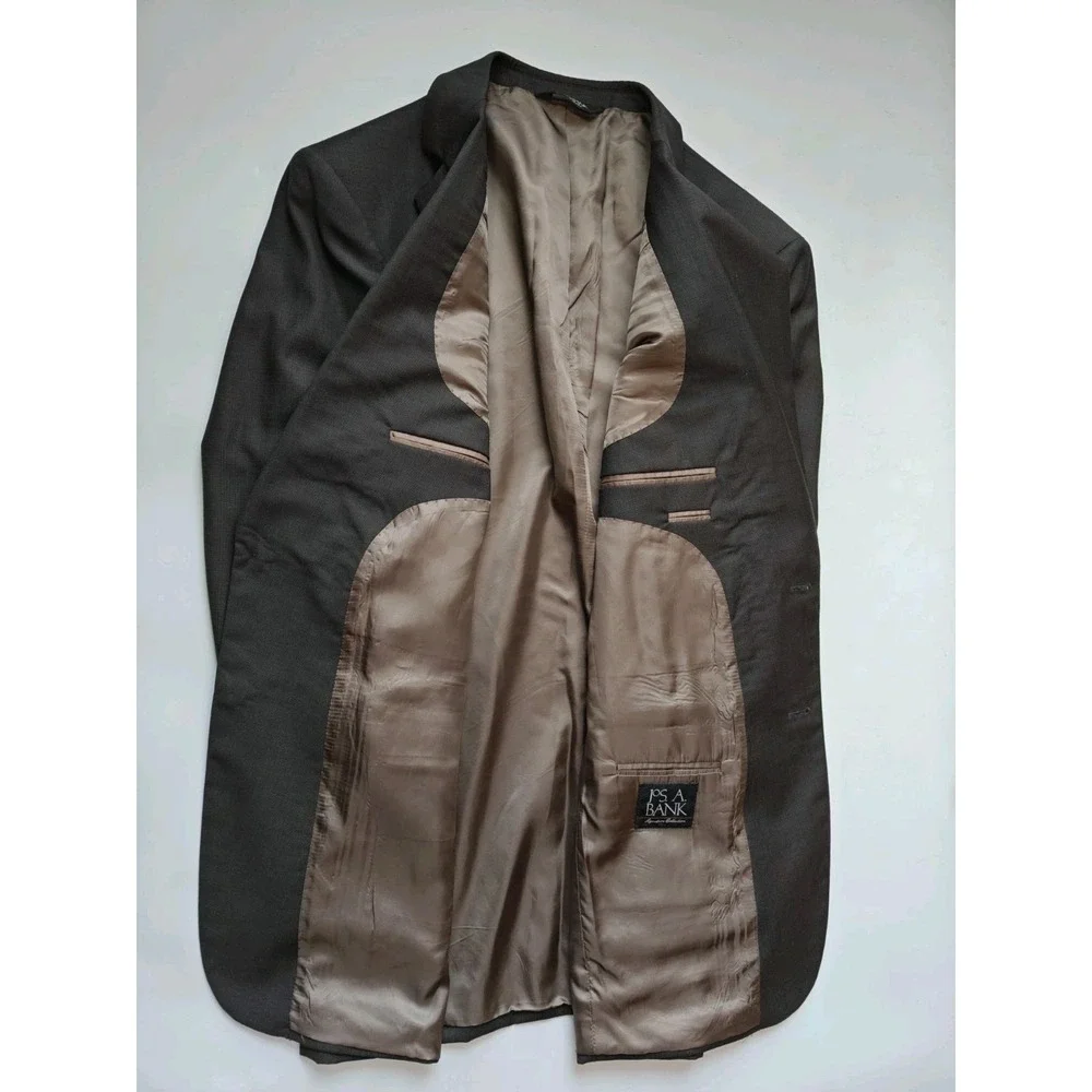 Jos A Bank Mens Wool Blazer 44L Brown 2 Button Sports Coat Signature Collection